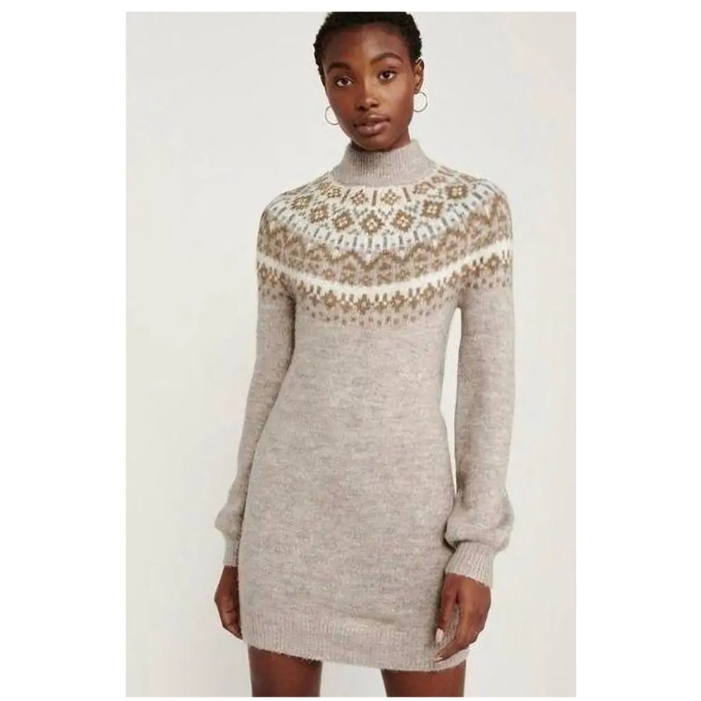 Abercrombie &Fitch Fair islemock neckSweater DressWomen size M Tan Beige - Picture 2 of 5